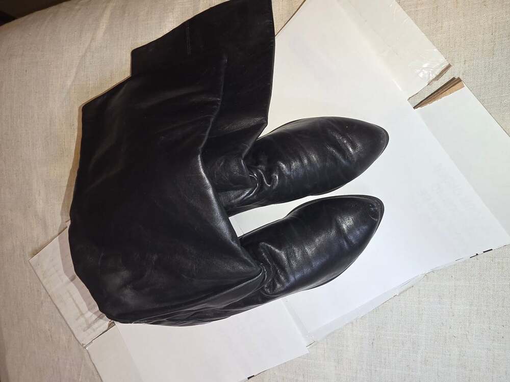 Vintage 70's I Dexter Slouch Boots Size 7 M Black Leather Pointed Toe Tall